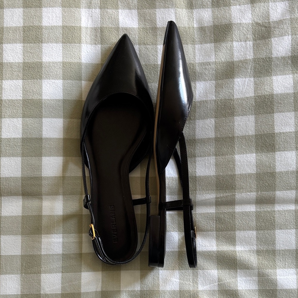 Everlane Black Pointed Toe Slingback Flats